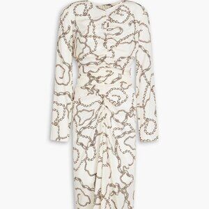 NWOT! VERONICA BEARD Kersey ruched printed silk-blend crepe de chine midi dress